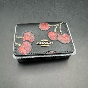 Coach Black and Red Cherry Print Wallet on a Chain
